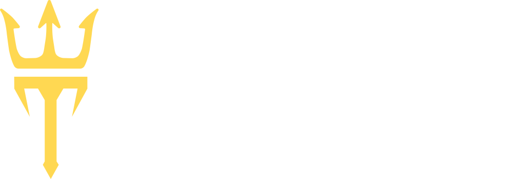 Triton Explorers logo - Yellow trident with white text