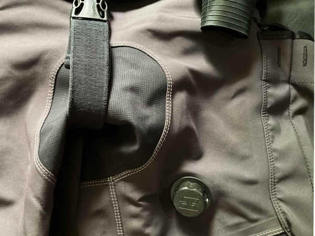 Drysuit Pee valve just below on the left pant leg
