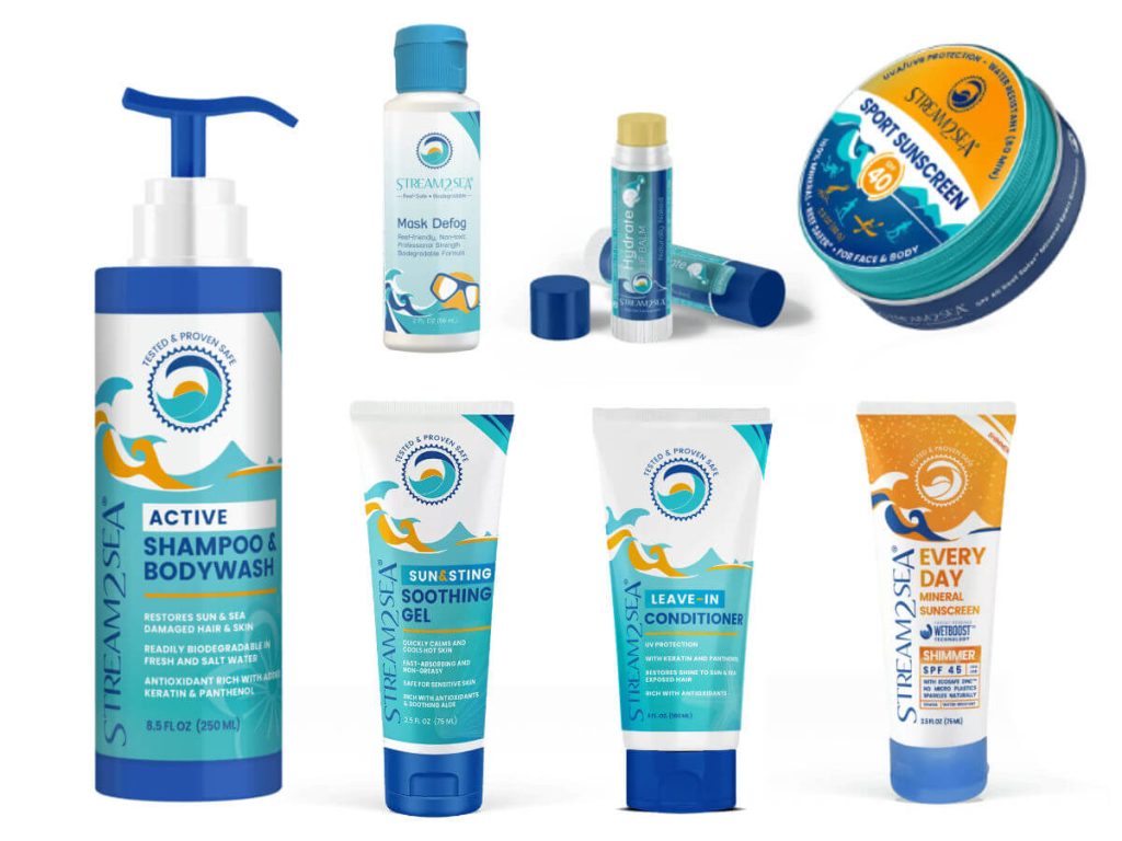 A collection of strea2sea toiletries