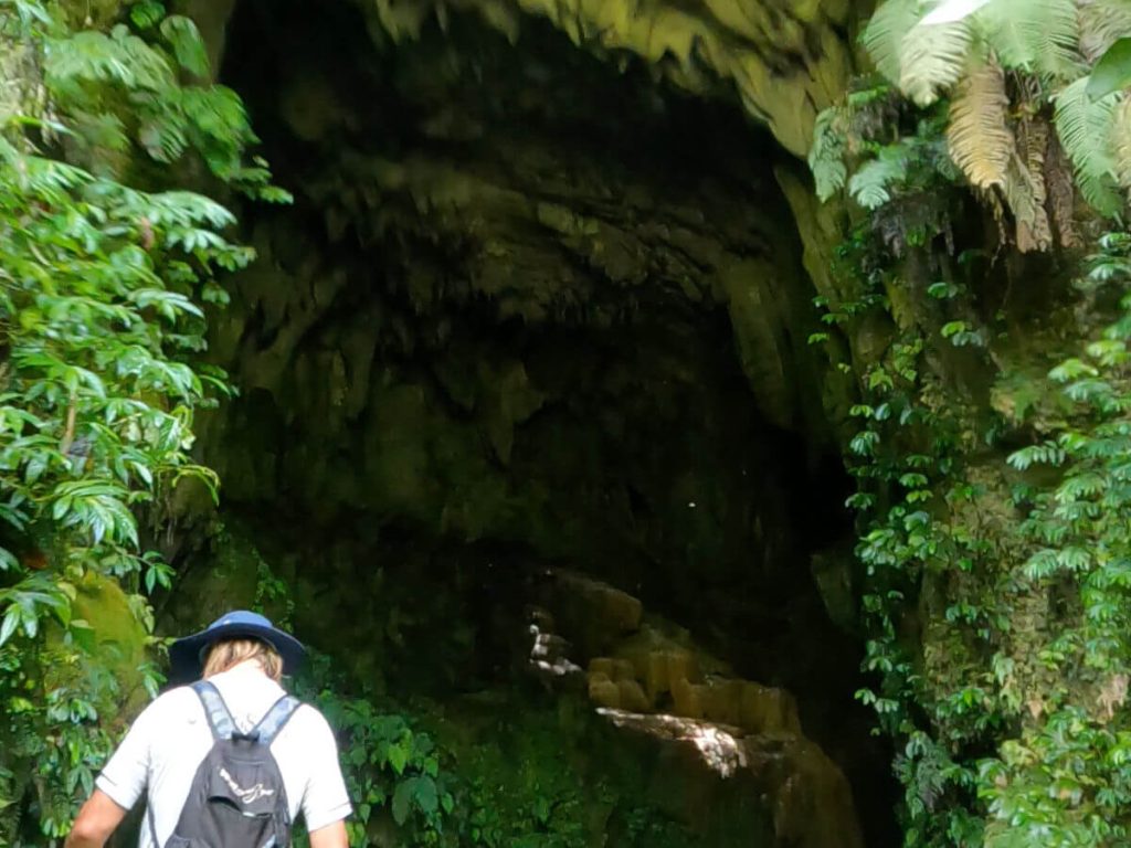 Man standing in front of the opening to Millennium Cave