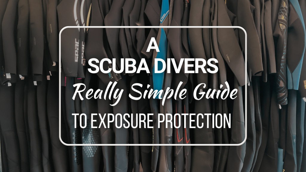 Wetsuits hanging on a rack