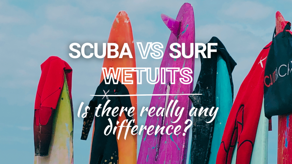 Wetsuits hanging over propped up surfboards