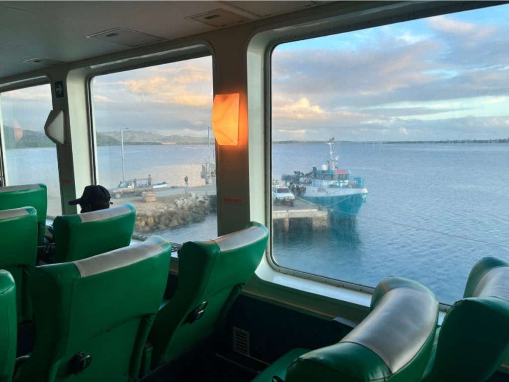 View out of Vanuatu ferry at the schedule stop in Malekula