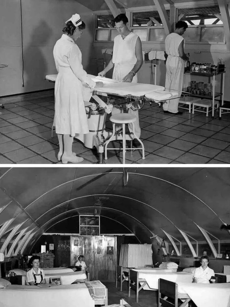 Espiritu Santo WWII military hospital with nurse and doctor in white uniforms