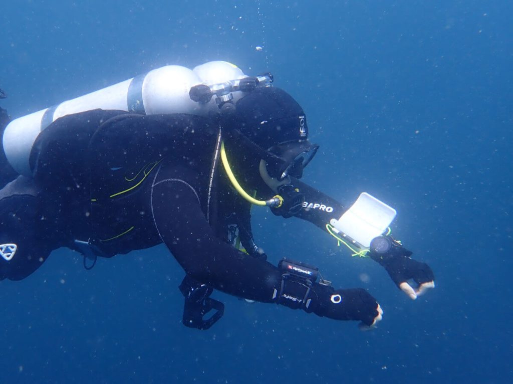 Scuba diver completing decompression stops