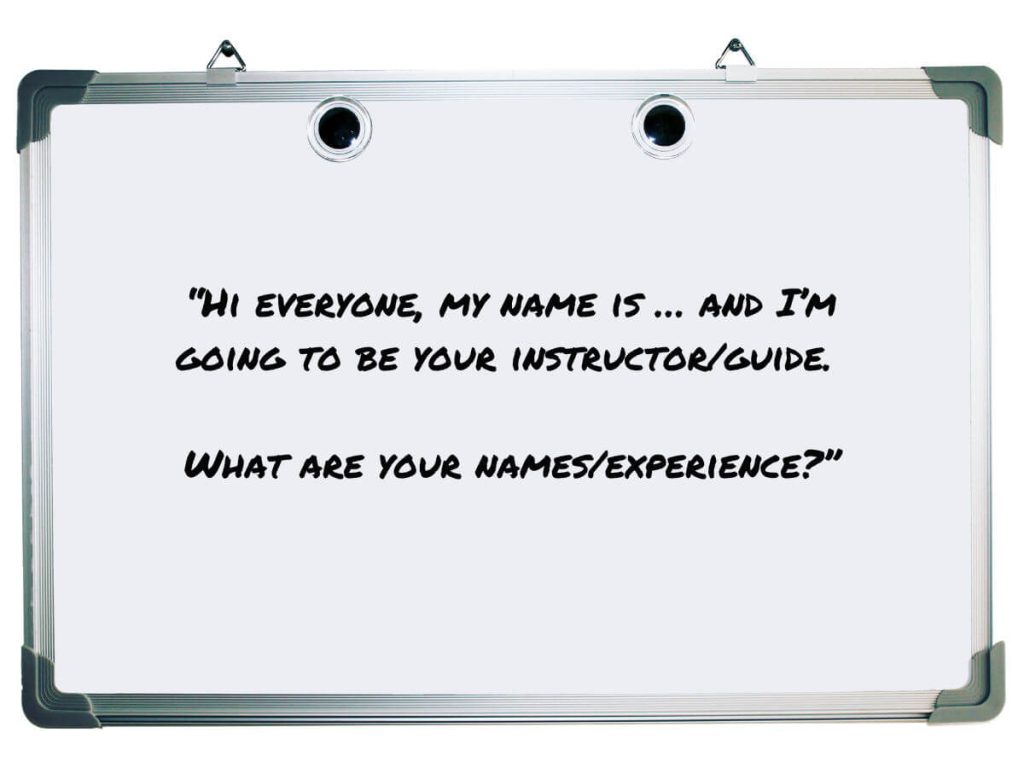 Step one of dive briefing script - Introductions