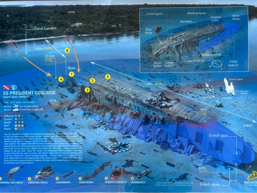 SS President Coolidge dive map from Reef Smart Guides