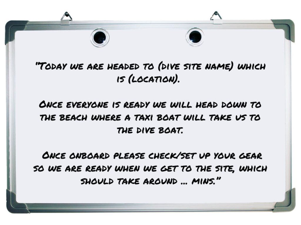 Step two of dive briefing script - location & transport
