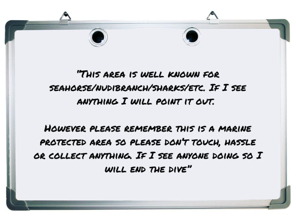 Step six of dive briefing script - Points of Interest