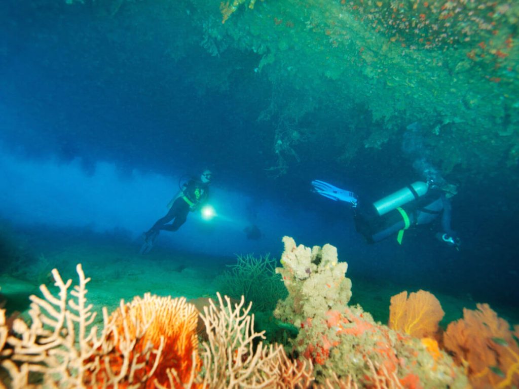Beneath the Bow of the SS President Coolidge in Espiritu Santo Vanuatu