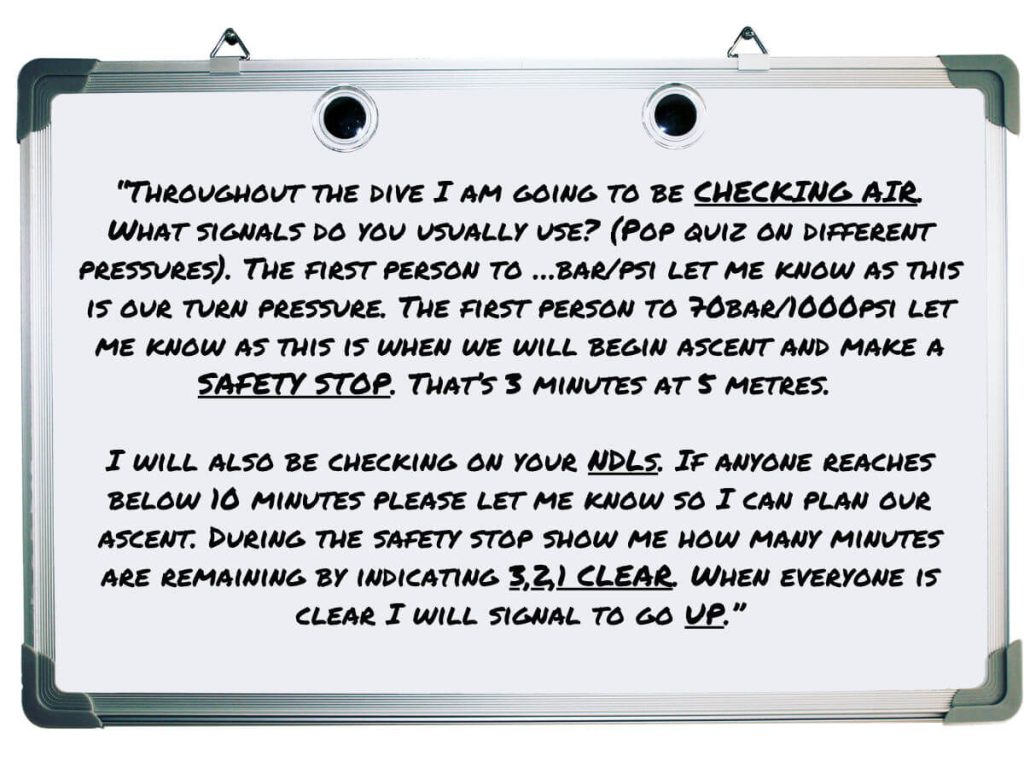 Step seven of dive briefing script - Air & NDL