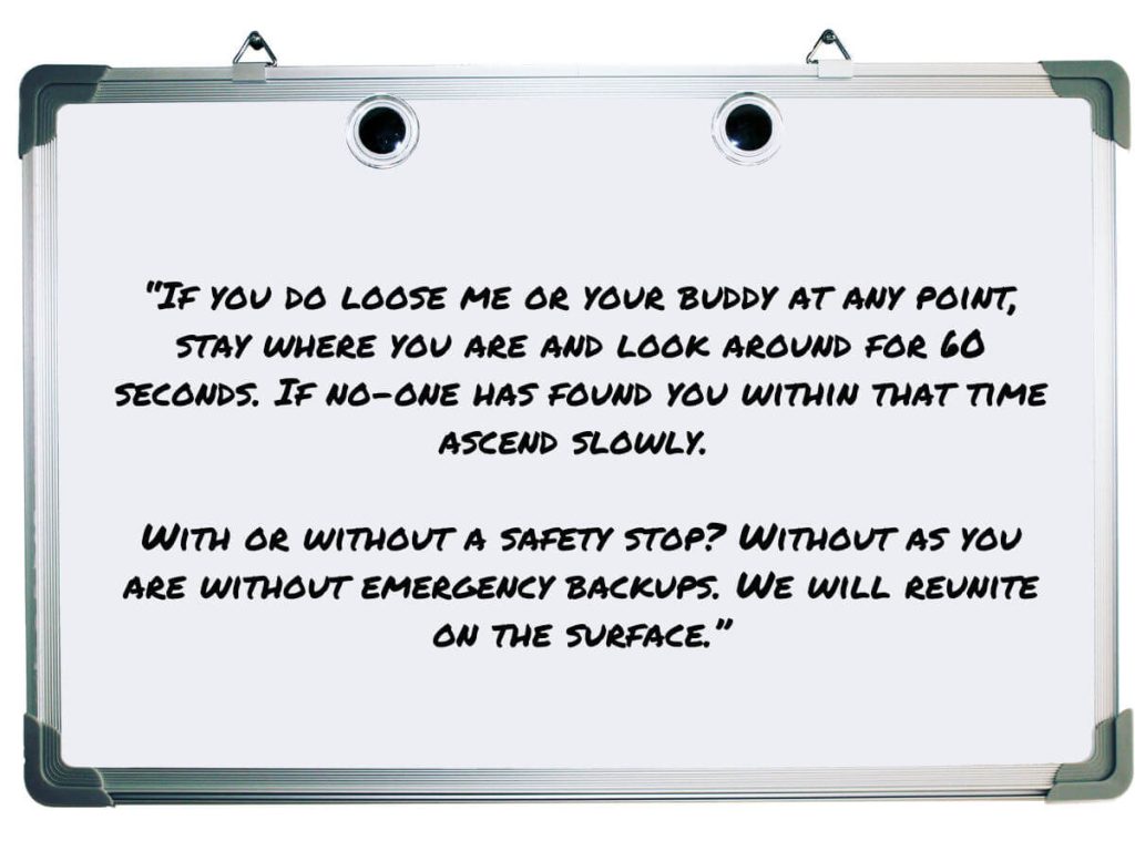 Step ten of dive briefing script - lost buddy procedure
