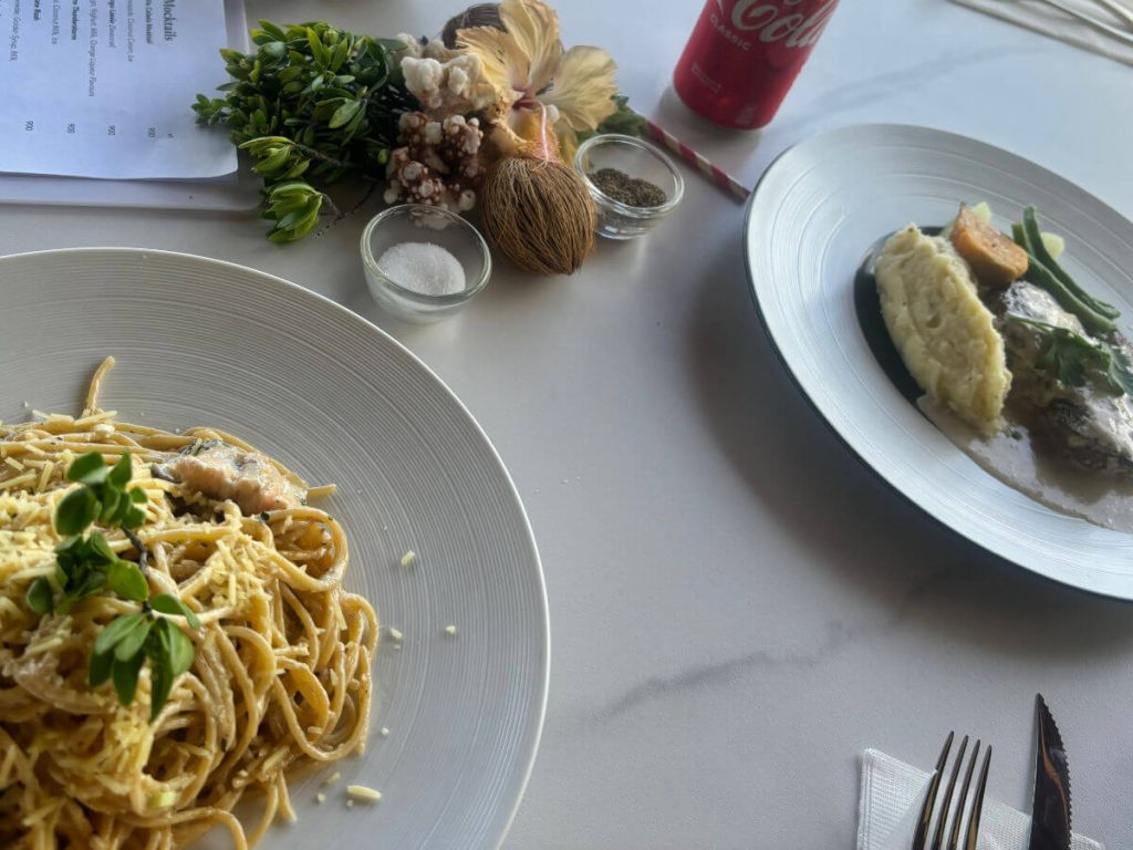 Food in restaurant highlighting what is not included in the Dive & Stay packages on Espiritu Santo